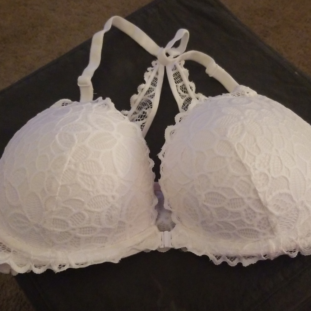 Pink front closure racer back lace push up